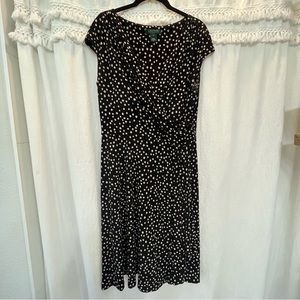 Ralph Lauren 12 Faux Wrap Dot Dress Black and Tan